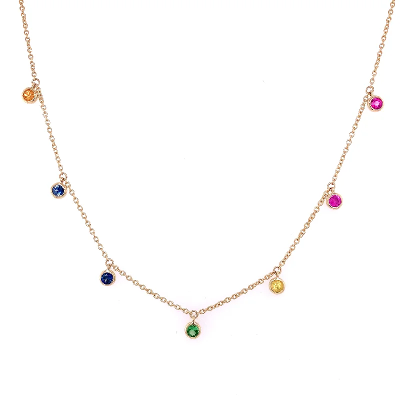 Pearl Drop Necklace-Multi Sapphire Station Necklace in Yellow Gold