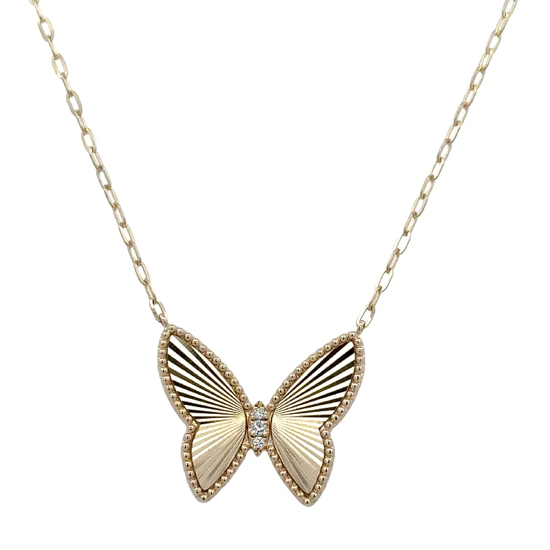 Statement Necklace for Parties-Fluted Butterfly Diamond Necklace in Yellow Gold