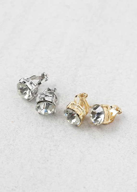 Crystal Stud Earrings-Clip On Minimal Earrings