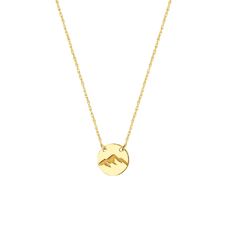 Black Diamond Necklace-14K Yellow Gold Etched Mountains Pendant Necklace by Midas Chain