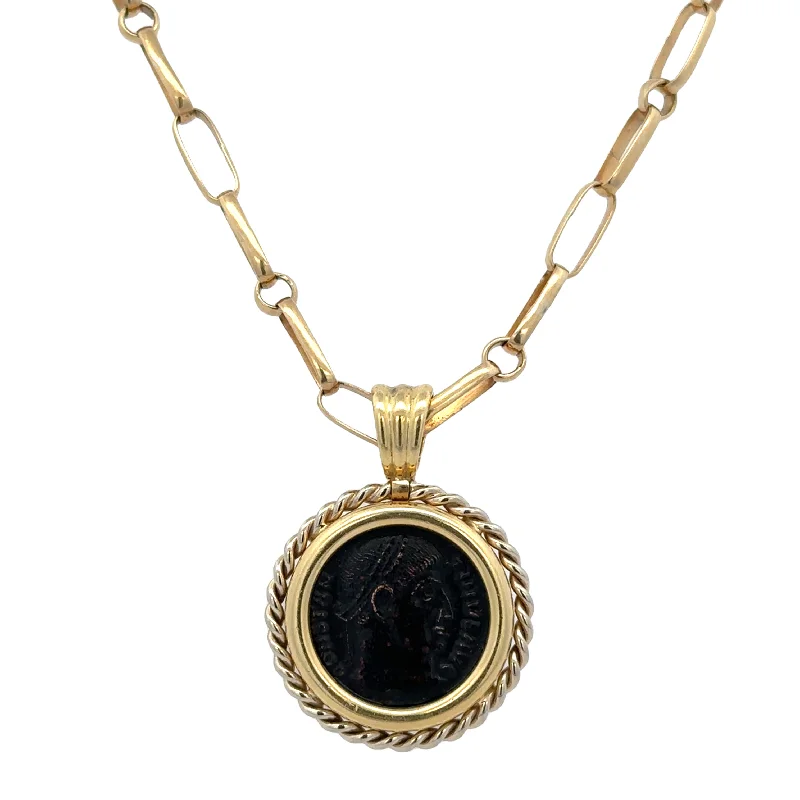 Personalized Silver Necklace-Ancient Roman Coin Pendant Necklace in 18k Yellow Gold