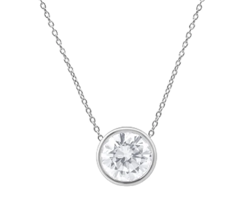 Designer Silver Necklace-14K White Gold 1ctw Round Lab Diamond Solitaire Necklace