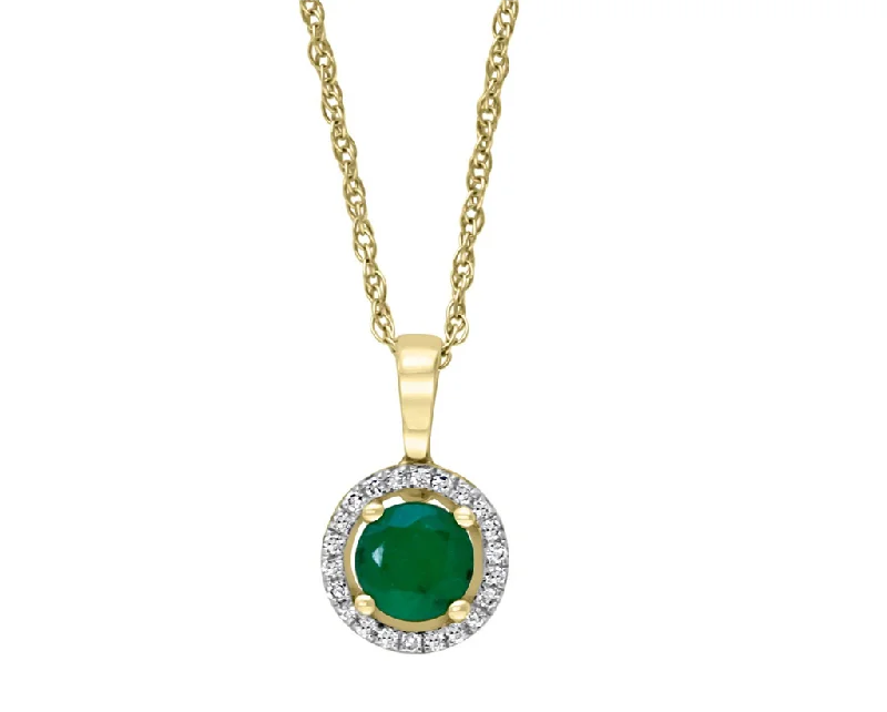 Moon Pendant Necklace-14K Yellow Gold 0.50ctw Round Emerald & Diamond Halo Necklace