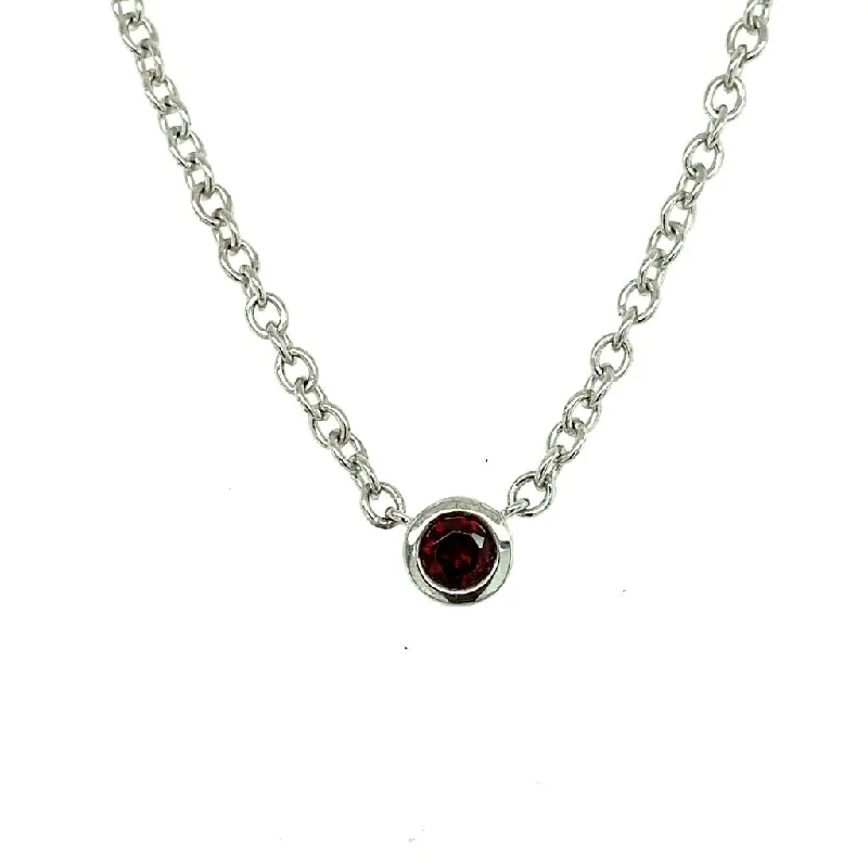 Rose Gold Pendant Necklace-Sterling Silver Round Garnet Solitaire Necklace