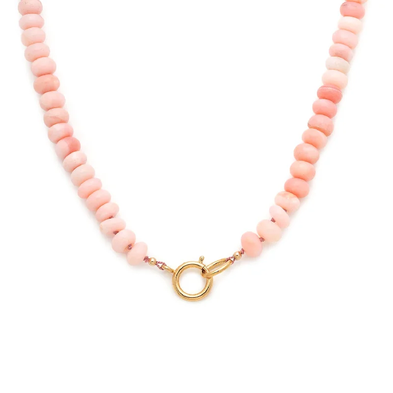 Gold Bead Chain Necklace-Gemstone Necklace | Barbie Pink Opal