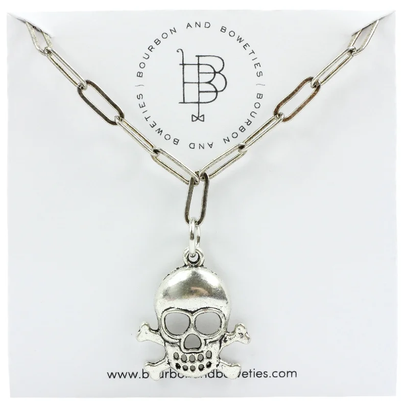 Handmade Gemstone Necklace-Silver Skull Necklace