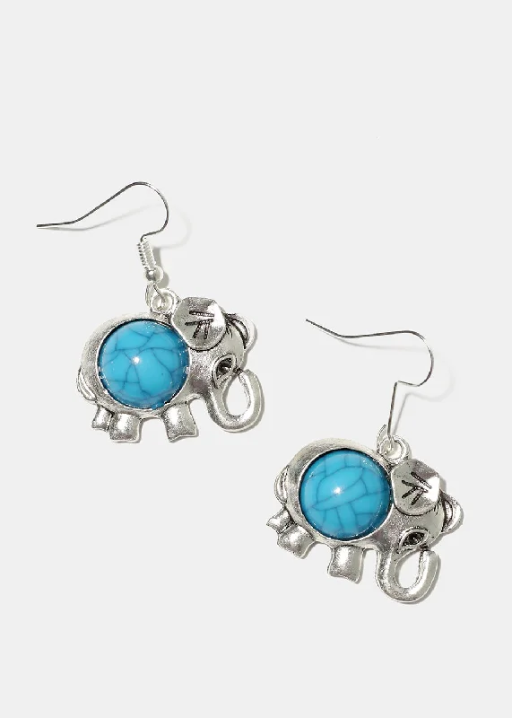 Casual Everyday Earrings-Turquoise Elephant Earrings