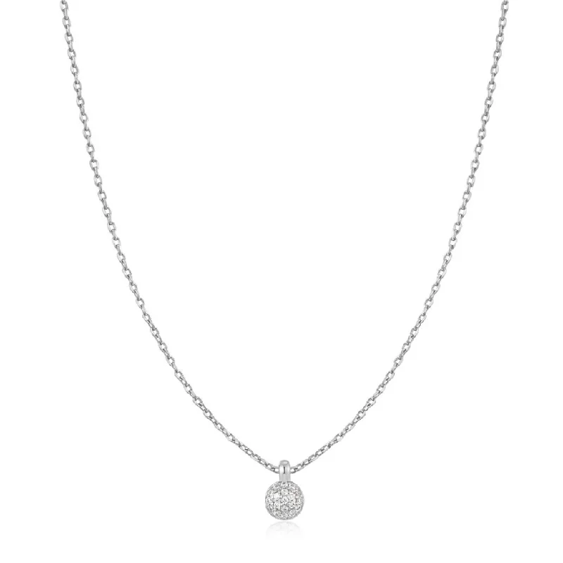 Fashion Crystal Pendant Necklace-Sterling Silver Cubic Zirconia Cluster Sphere Necklace by Ania Haie