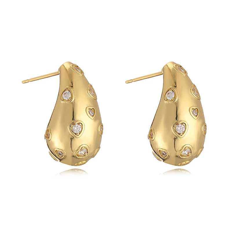 Golden Water Drop with Love Diamond 1 Pair