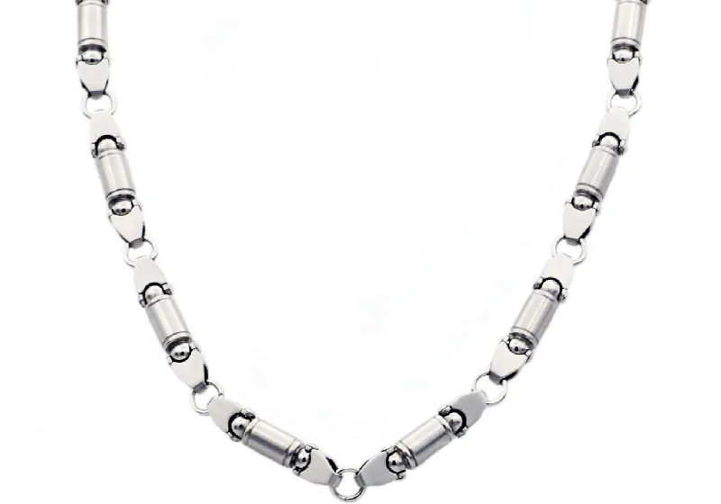 Trendy Silver Necklace-Mens Stainless Steel Barrel Link Chain Necklace