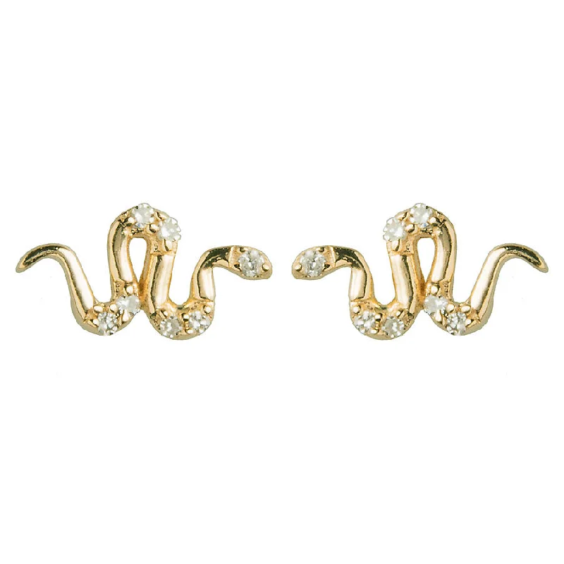 Gold Stud Earrings-Mini Diamond Snake Stud Earring