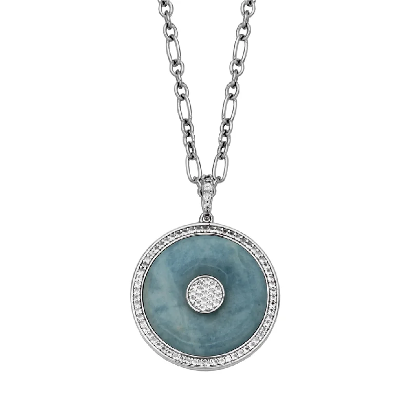 Simple Opal Necklace-Sterling Silver Milky Aquamarine & White Topaz Medallion Necklace by Samuel B.