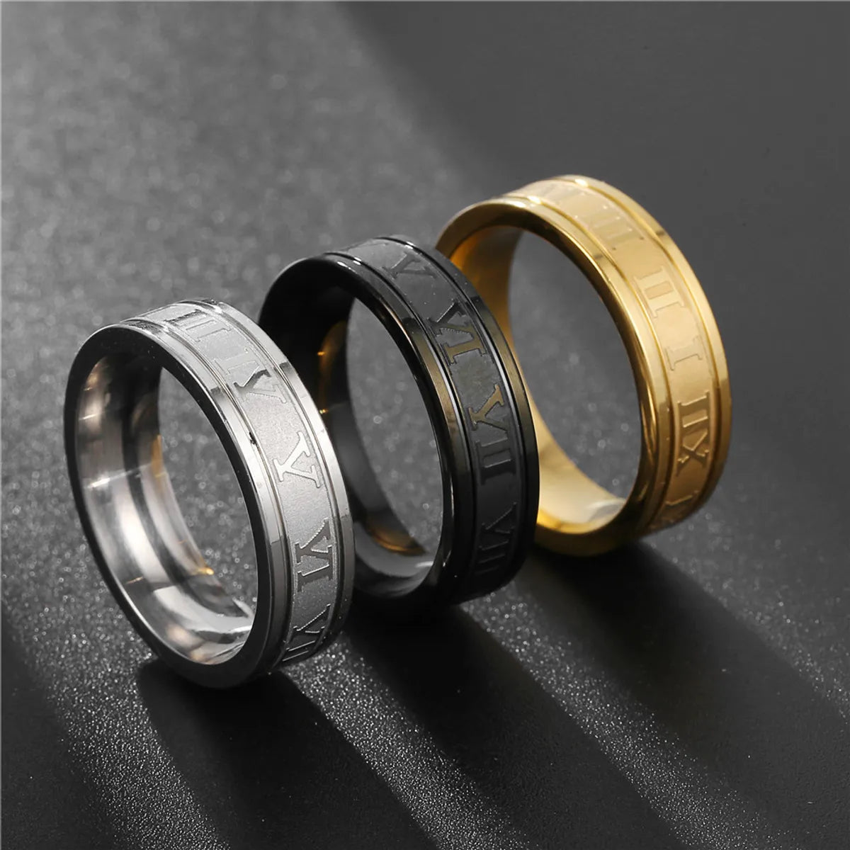 Gold Cluster Ring-Fashion Simple Multi-color Stainless Steel Roman Numeral Ring