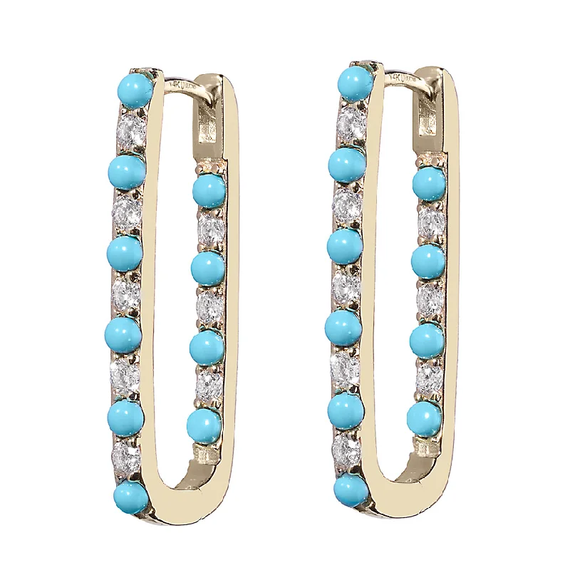 Large Statement Earrings-Diamond + Turquoise Inside Out Large Paperclip Hoop Earring