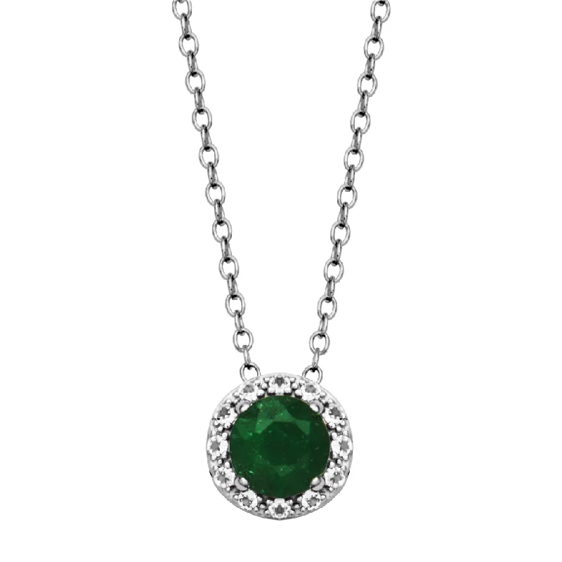 Gold Bead Chain Necklace-Sterling Silver Dyed Green Corundum & White Topaz Halo Necklace by Samuel B.