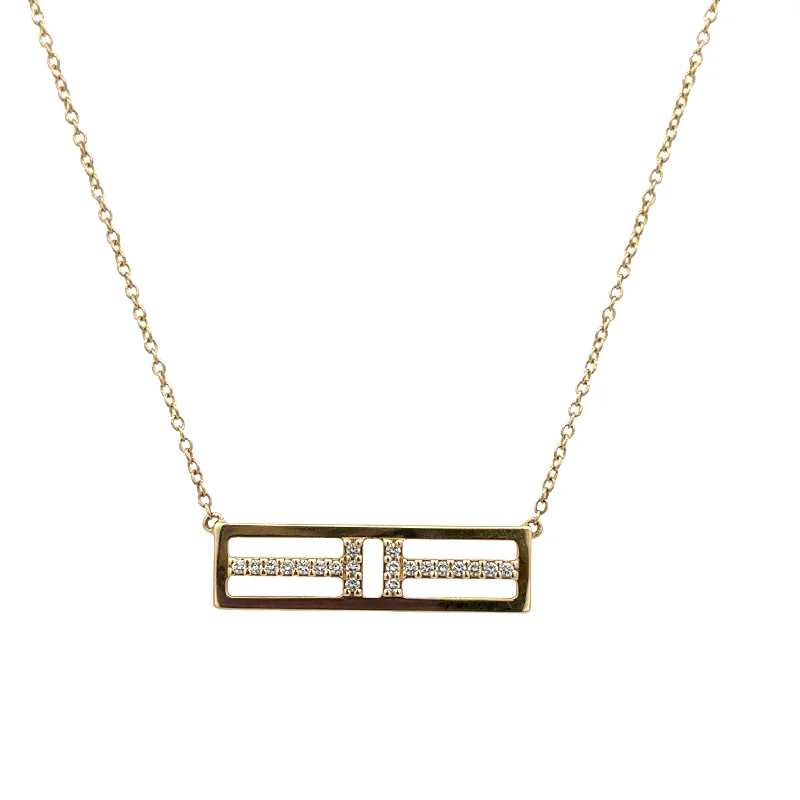 Adjustable Pendant Necklace-Estate Tiffany & Co. Diamond Accented Bar Necklace in 18k Gold