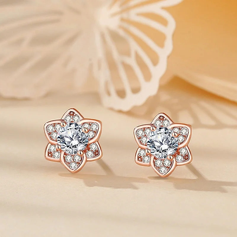 Six Leaves Cherry Blossom Ear Studs Rose Gold