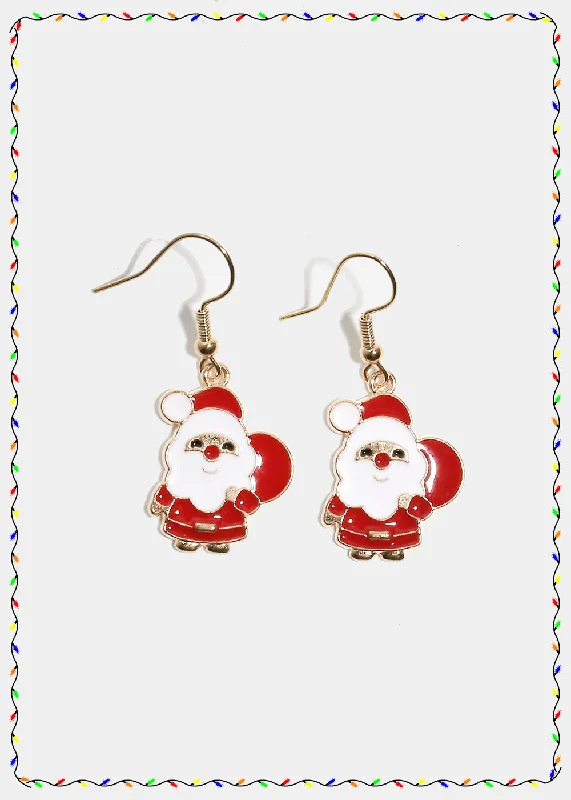 Elegant Gemstone Earrings-Miss A Christmas Earrings - Santa