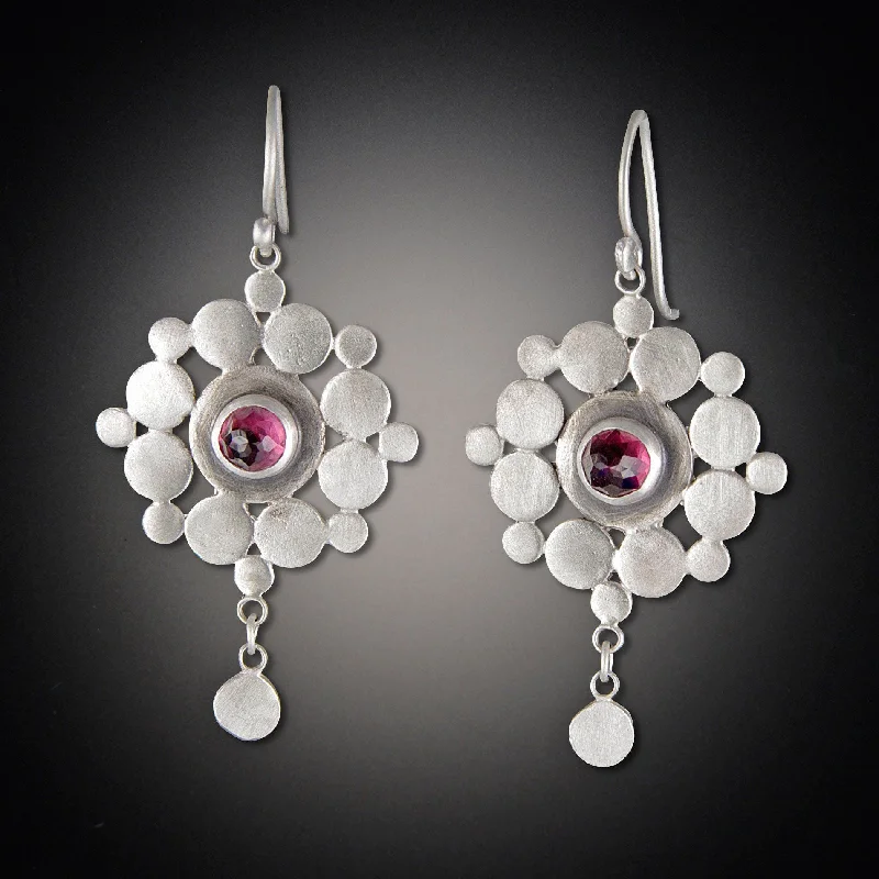 Designer Crystal Earrings-Garnet Mandala Earrings