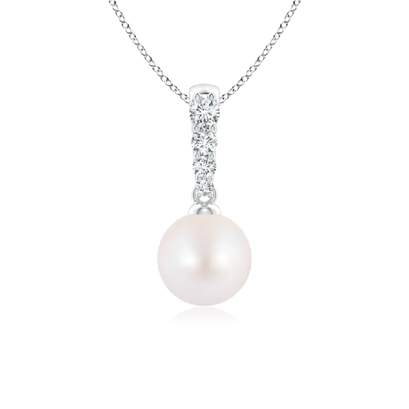 Handmade Chain Necklace-14K White Gold 7-7.5mm Akoya Pearl & Diamond Drop Necklace