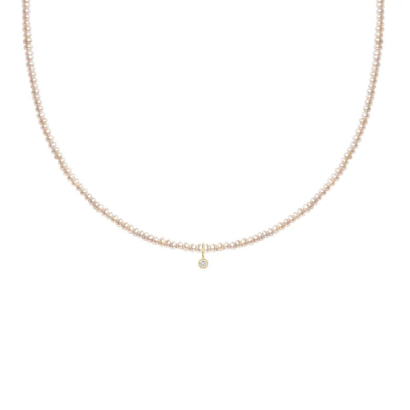 Custom Gemstone Necklace-Minori Necklace | 14K Gold, Pearl & Diamond