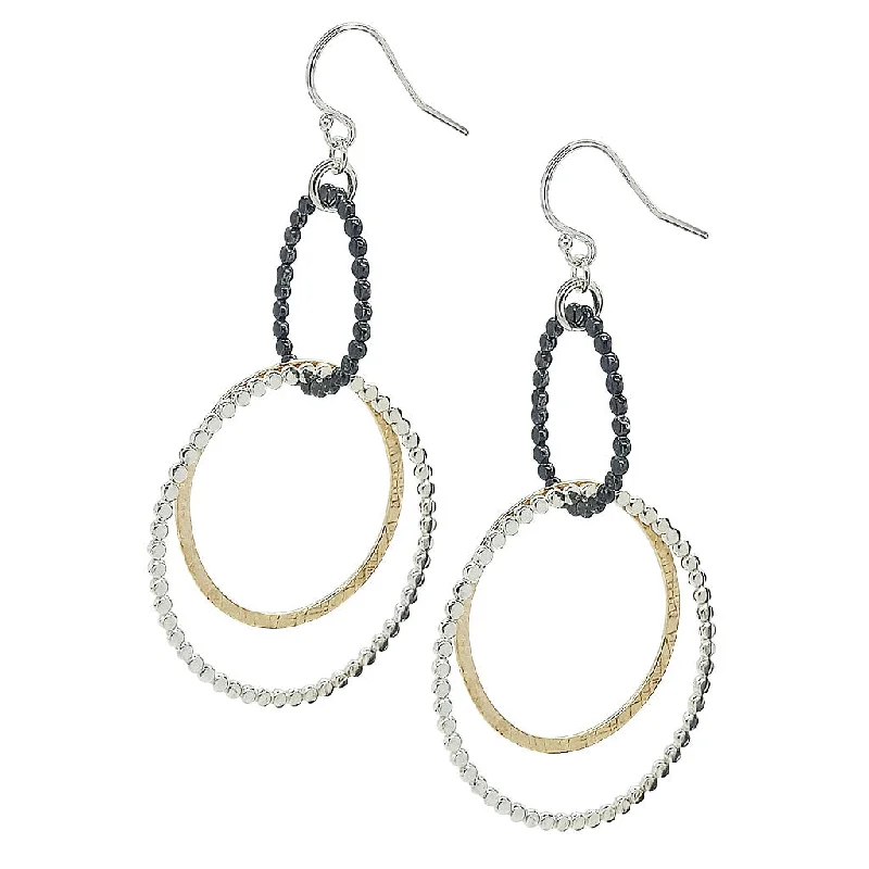 Gold and Pearl Earrings-Double Bead Gauze Hoop Earrings (E1253)