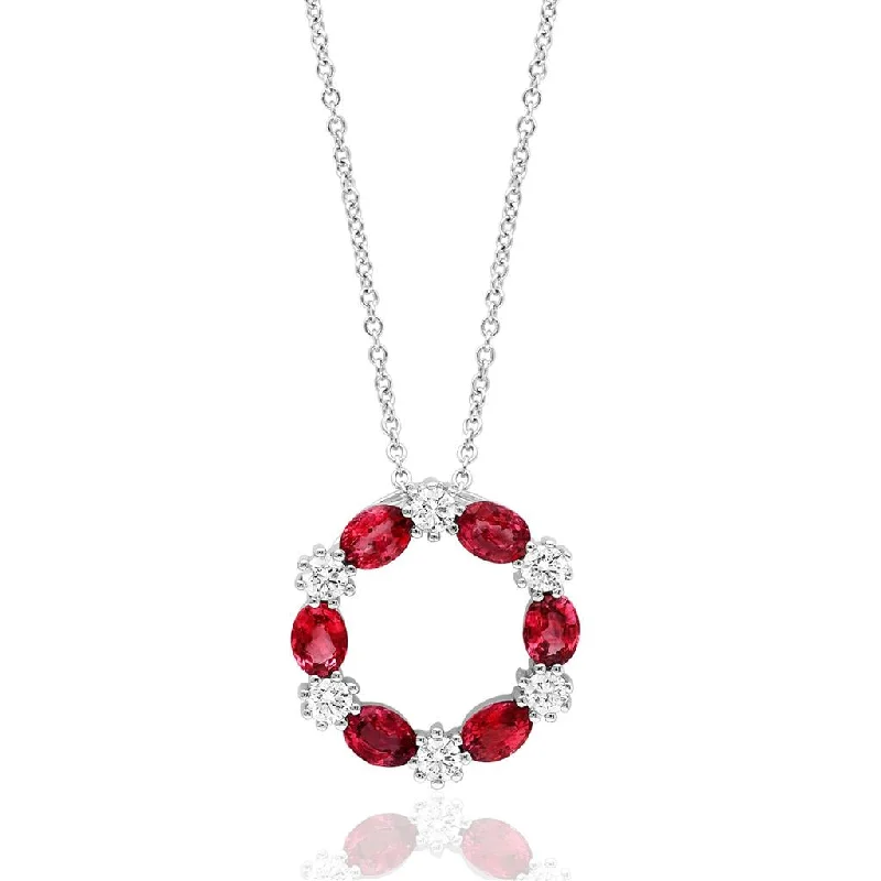 Custom Silver Pendant Necklace-14K White Gold 1.48ctw Ruby & Diamond Alternating Circle Necklace